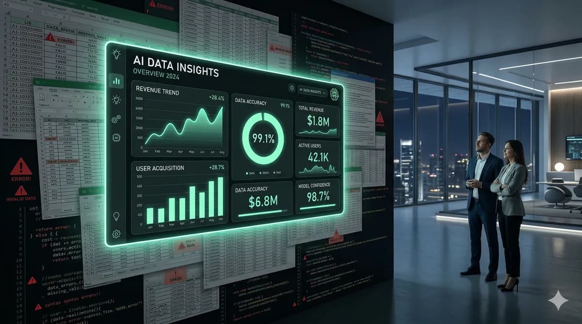 AI Dashboard with glowing charts and data panels